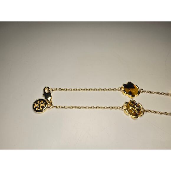 Tory Burch Forget Me Not Necklace w/Gold and Tortoise-Shell Colored Flowers - Picture 5 of 6